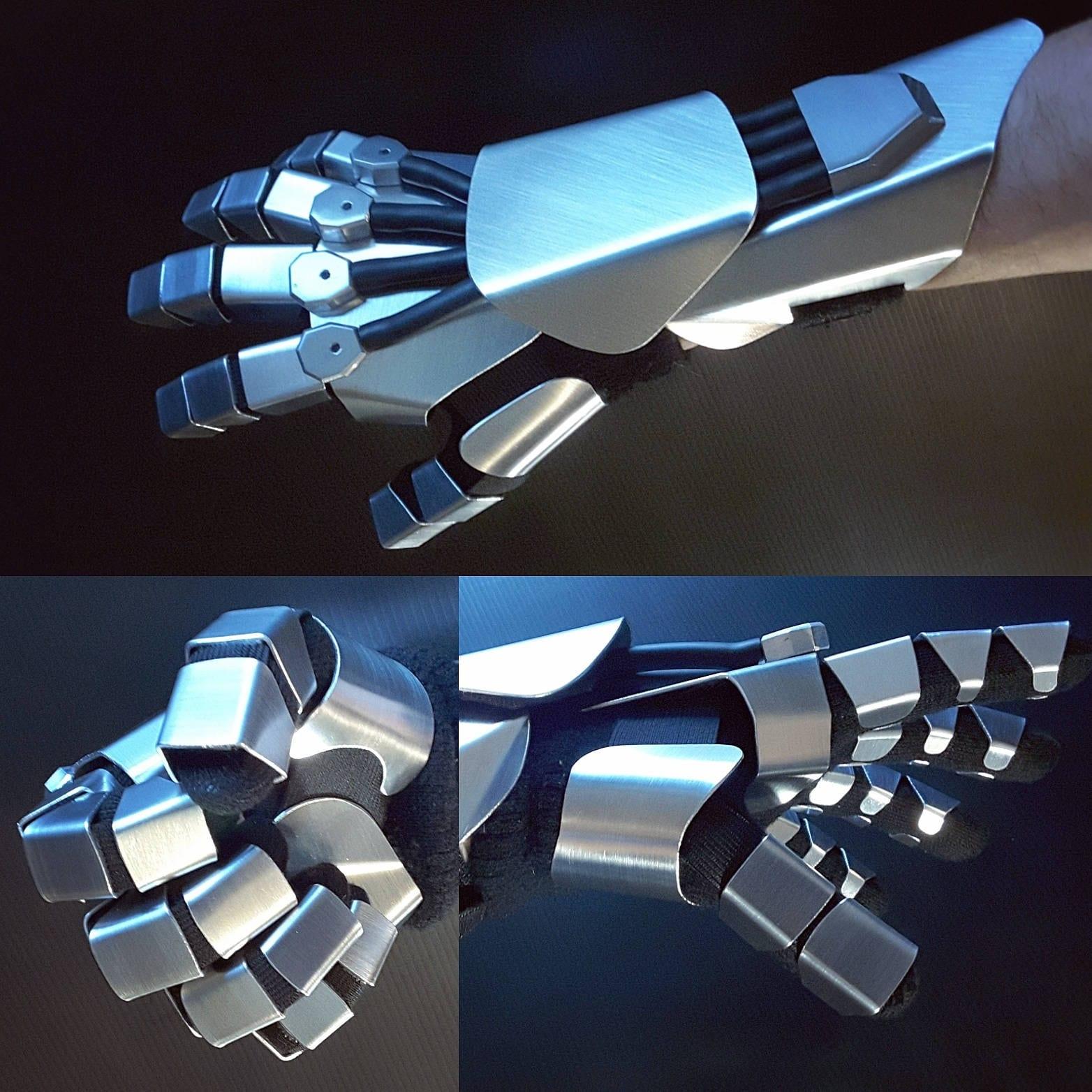 armored silver futuristic metal costume glove
